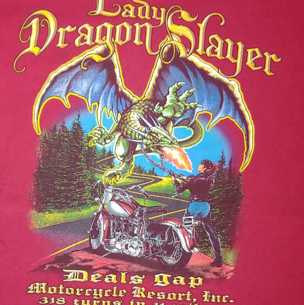 Deals Gap Motorcycle Resort Lady DRAGON SLAYER Tee Shirt 2XL